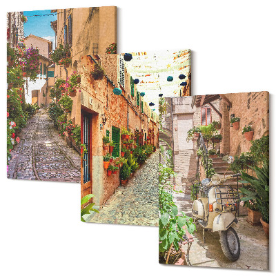 Sada obrazov triptych Očarujúce uličky s kvetmi v talianskej atmosfére