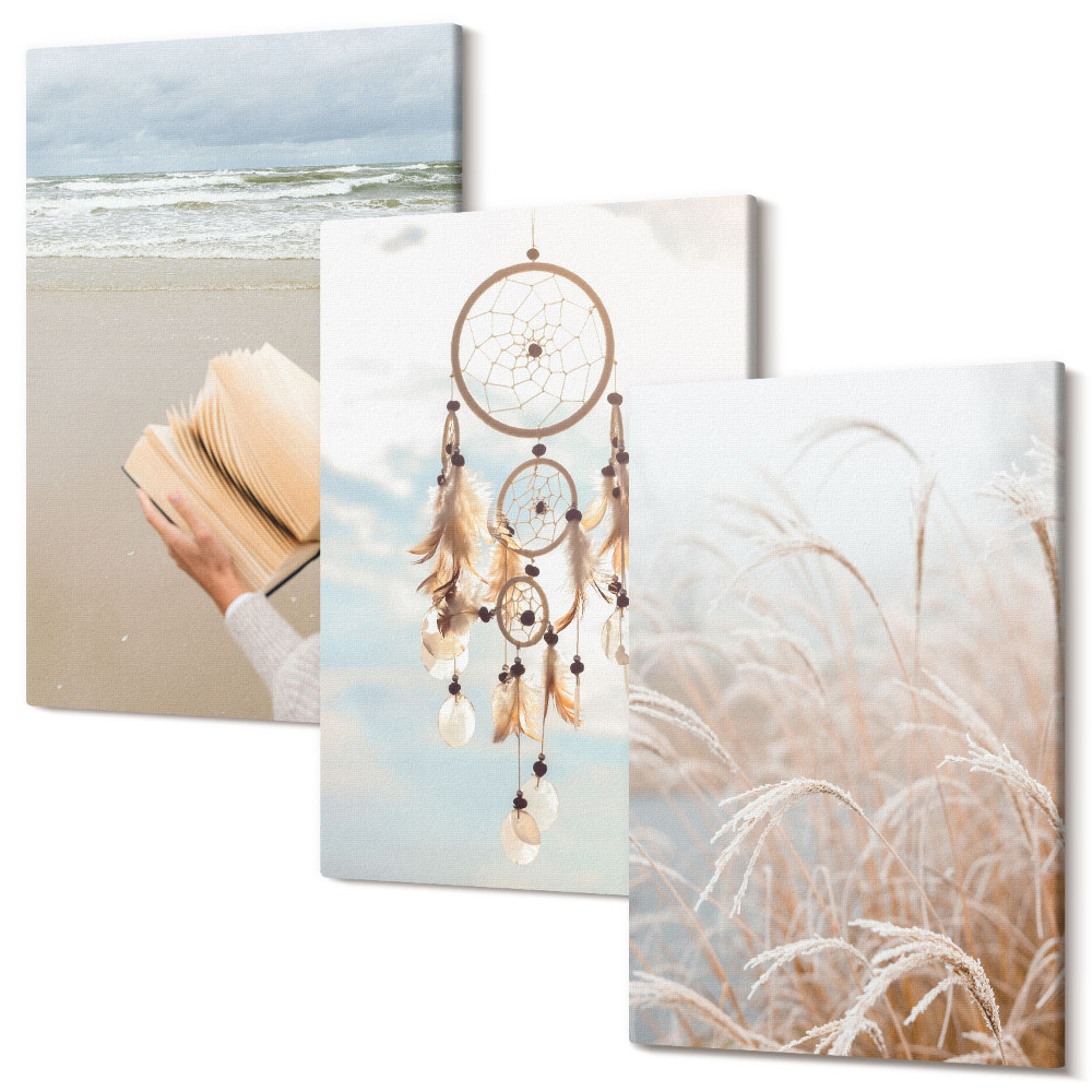 Sada obrazov na stenu triptych Pokojná krajina, jemné letné výhľady, boho štýl