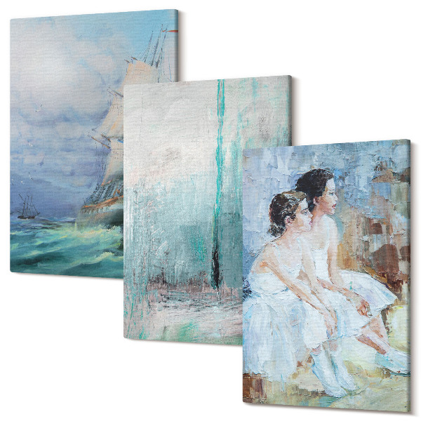 Sada obrazov na stenu triptych Loď na mori abstraktný portrét tanečníkov