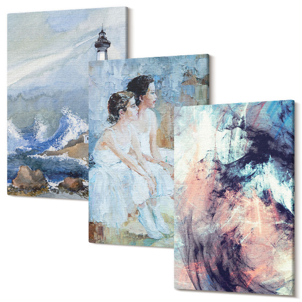 Sada obrazov na stenu triptych Maľovaný abstraktný maják a tanečníci