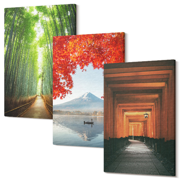 Sada obrazov na stenu triptych Bambusový les hora Fuji torii cesty krajiny Japonska