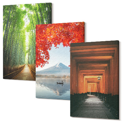 Sada obrazov na stenu triptych Bambusový les hora Fuji torii cesty krajiny Japonska