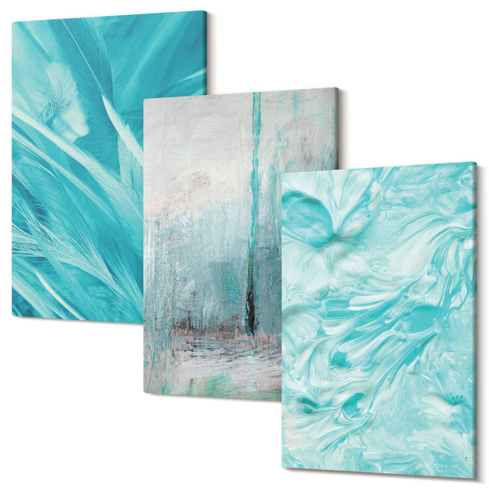 Sada obrazov na stenu triptych Odtiene modrej v jemných abstraktných vzoroch