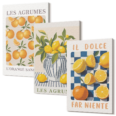 Sada obrazov na stenu triptych Retro citrusové ovocie so žltými akcentmi