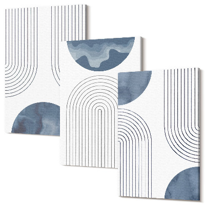 Sada obrazov triptych Abstraktné vzory v odtieňoch modrej a bielej