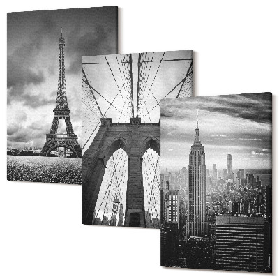 Sada 3 obrazov Veže a mosty v monochromatických odtieňoch