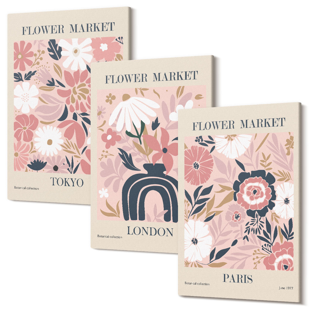 Sada obrazov na stenu triptych Kvetinové motívy v Tokiu, Londýne a Paríži