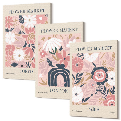 Sada obrazov na stenu triptych Kvetinové motívy v Tokiu, Londýne a Paríži