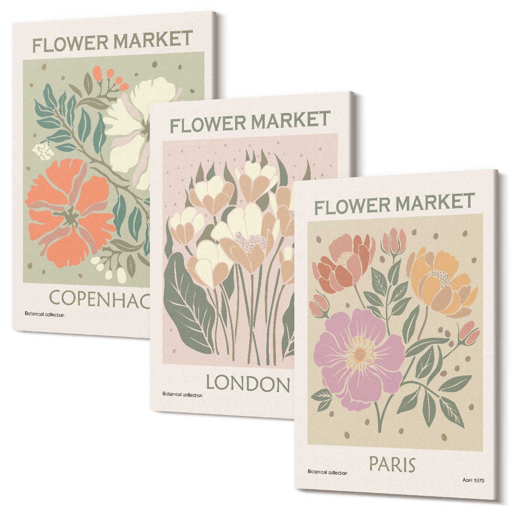Sada 3 obrazov Kvetinové plagáty Kodaň Londýn Paríž