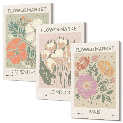 Sada 3 obrazov Kvetinové plagáty Kodaň Londýn Paríž