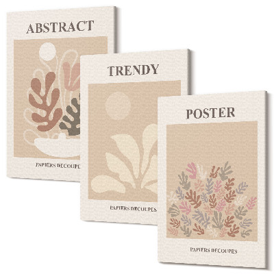 Sada obrazov triptych Rastlinné motívy v odtieňoch béžovej a hnedej plagáty