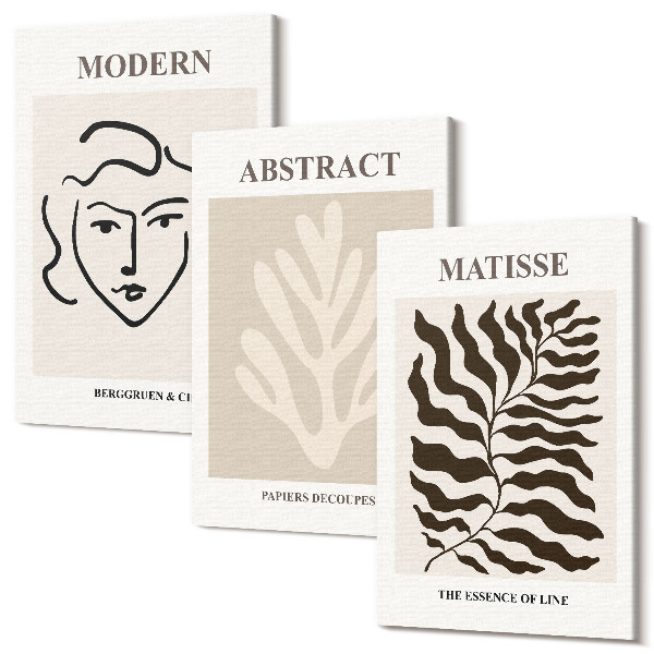 Sada obrazov triptych Tvár a listy ilustrácie grafiky Henri Matisse