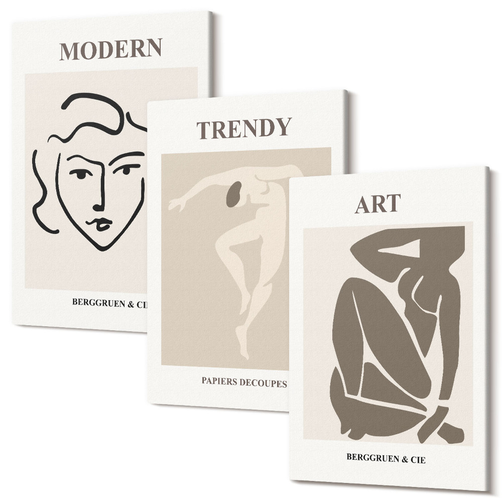 Sada 3 obrazov Abstraktné portréty v tlmených farbách