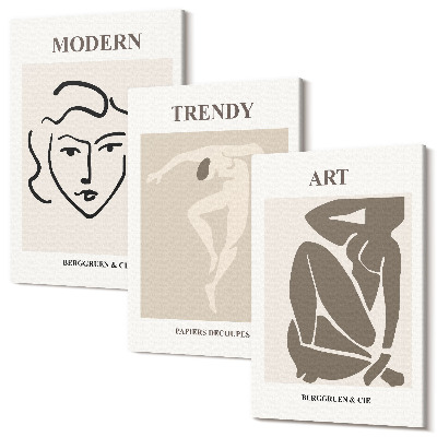 Sada 3 obrazov Abstraktné portréty v tlmených farbách