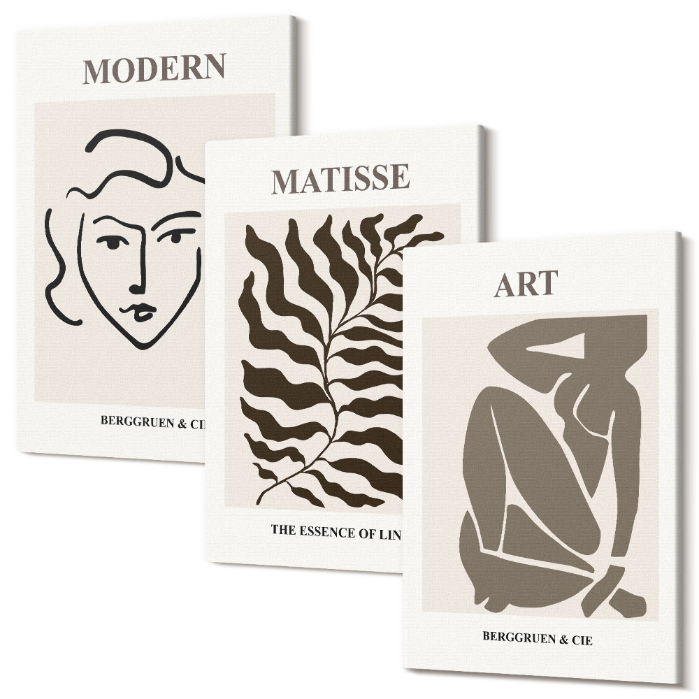 Sada obrazov na stenu triptych Štýlová grafika s čiarami a postavami v neutrálnych farbách