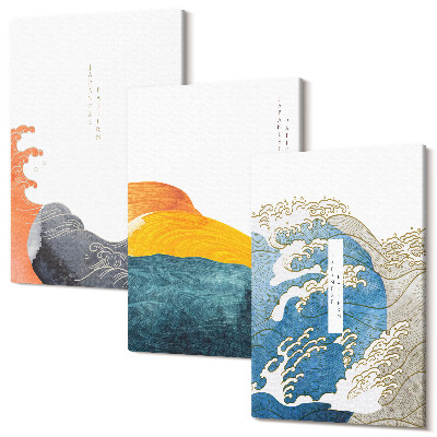 Sada obrazov na stenu triptych Vlny v japonskom grafickom štýle