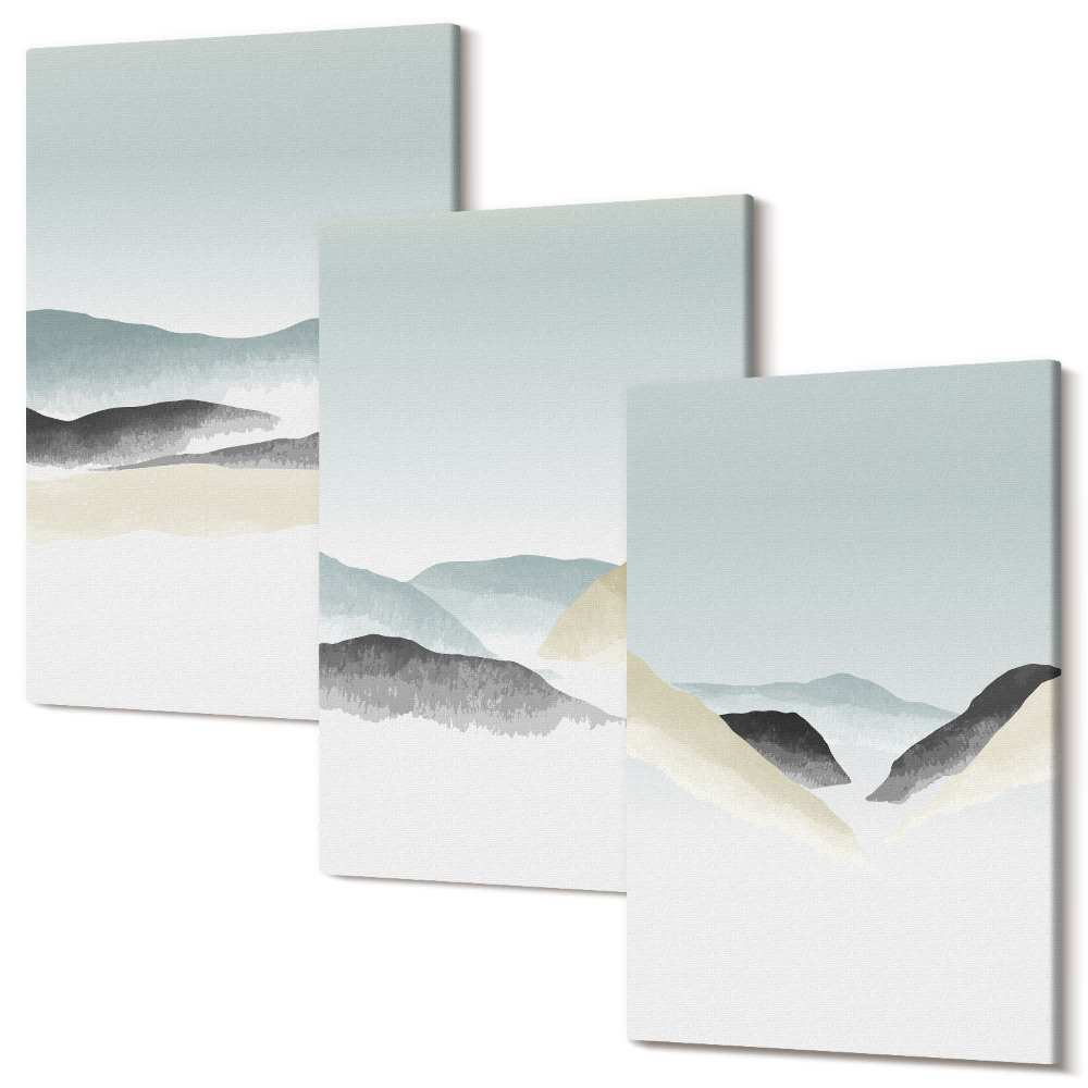 Sada 3 obrazov Minimalistické hory v jemných pastelových farbách