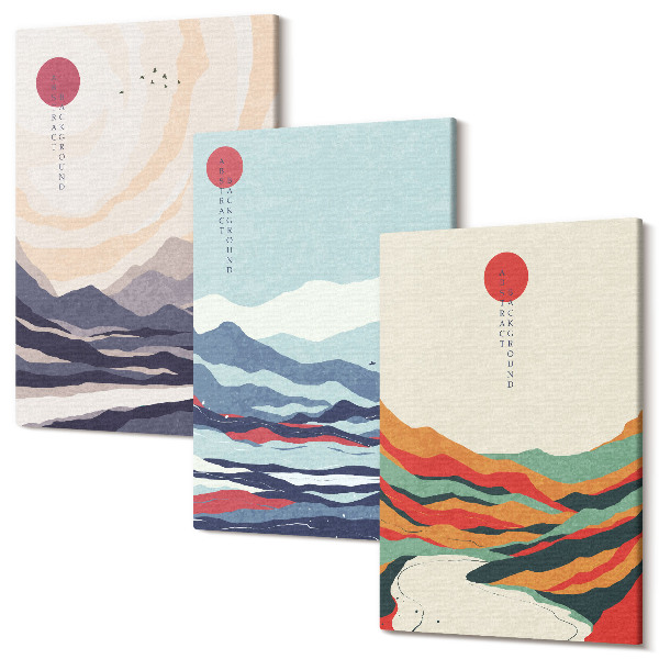 Sada obrazov na stenu triptych Japonské abstraktné horské krajiny