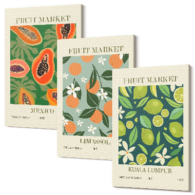 Sada obrazov triptych Ovocné vzory vintage plagáty