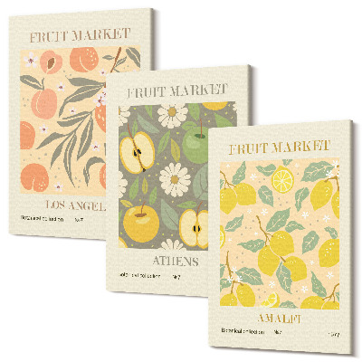 Sada obrazov na stenu triptych Vzory plagátov s ovocím v retro štýle