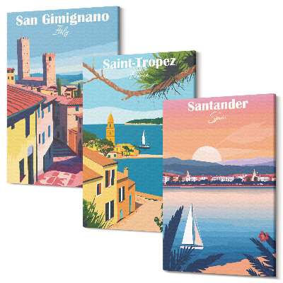 Sada obrazov na stenu triptych Talianske mestá a retro prímorské krajiny