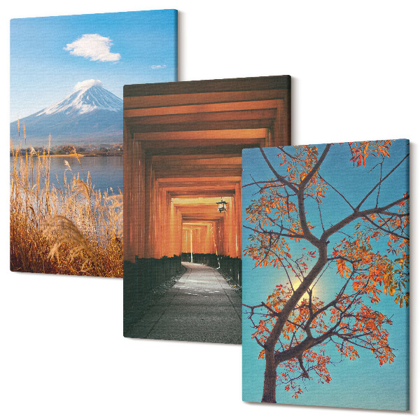 Sada obrazov na stenu triptych Japonská krajina, príroda a architektúra Ázie