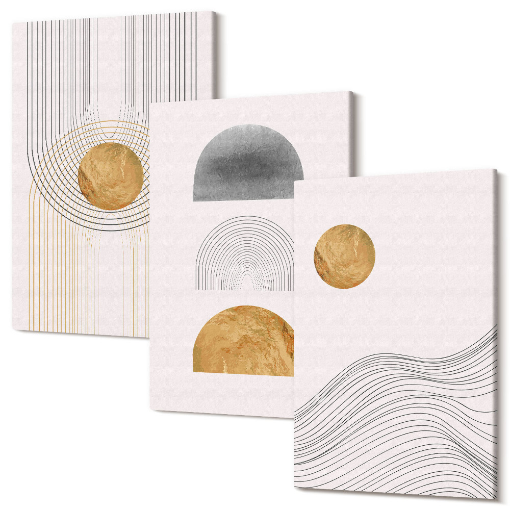 Sada 3 obrazov Abstraktné tvary a línie v odtieňoch béžovej a šedej