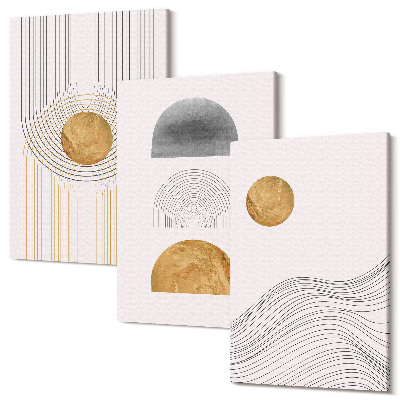 Sada 3 obrazov Abstraktné tvary a línie v odtieňoch béžovej a šedej