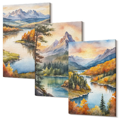 Sada obrazov na stenu triptych Horská krajina s riekou a farebnými stromami