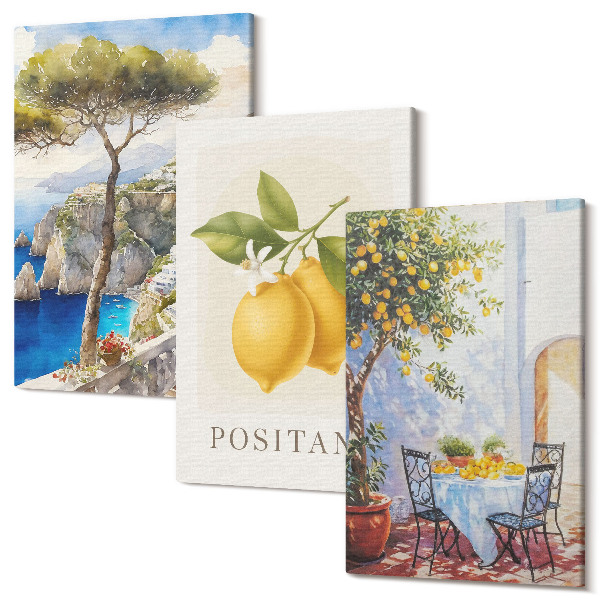 Sada obrazov triptych Pohľad na Positano s citrónovníkmi na slnku