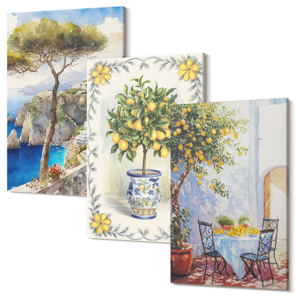 Sada obrazov triptych Výhľad na more s citrónovníkmi