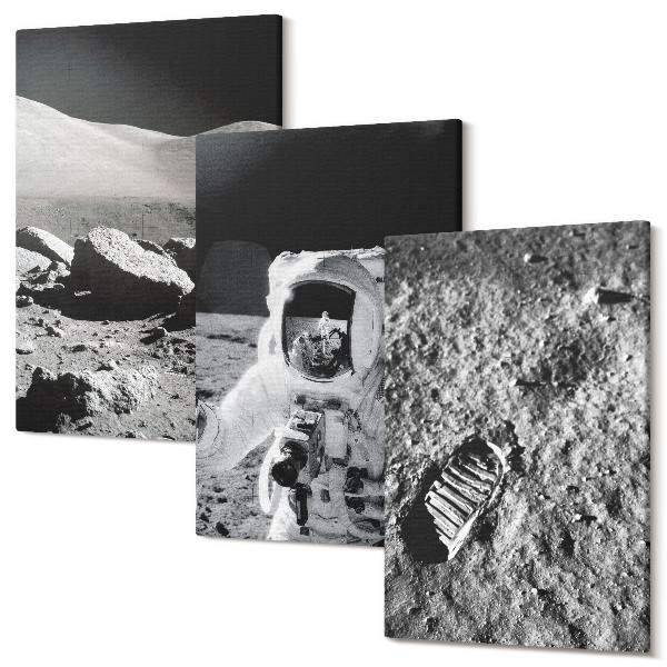 Sada obrazov na stenu triptych Fotografie Mesiaca s astronautom a stopou