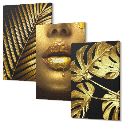 Sada 3 obrazov Palmové listy ženská tvár monstera listy