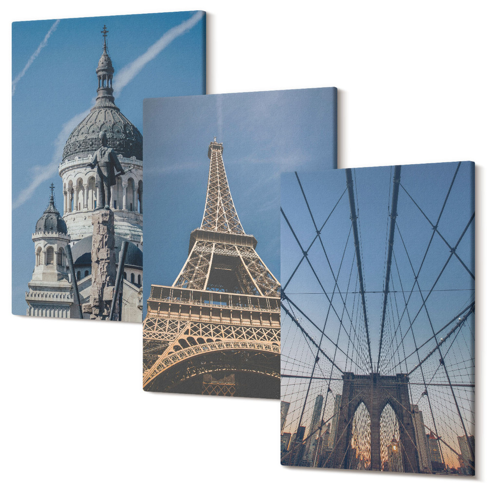 Sada obrazov na stenu triptych Pohľady na známe budovy z rôznych miest sveta