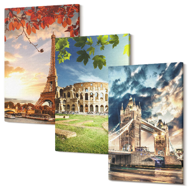 Sada obrazov na stenu triptych Pamiatky Európy v teplých farbách krajiny