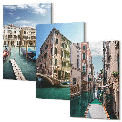 Sada 3 obrazov Výhľad na Benátky s kanálmi a mestskou architektúrou