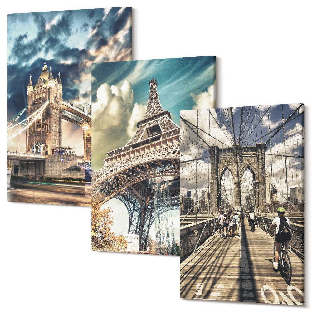Sada 3 obrazov Mosty a veže v európskych mestách