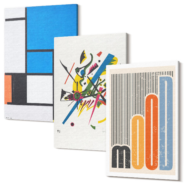 Sada obrazov triptych Abstraktné moderné kompozície s geometrickými tvarmi