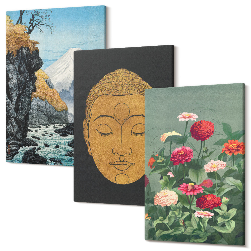 Sada obrazov triptych Japonská príroda a kultúra v japonskom štýle