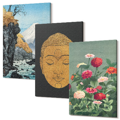 Sada obrazov triptych Japonská príroda a kultúra v japonskom štýle