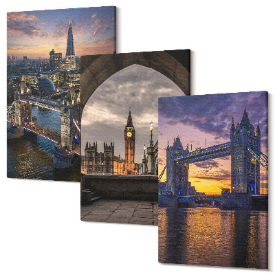 Sada 3 obrazov Výhľad na mesto s mostami a hodinovými vežami