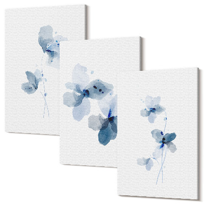 Sada obrazov triptych Kvety v odtieňoch modrej na svetlom pozadí
