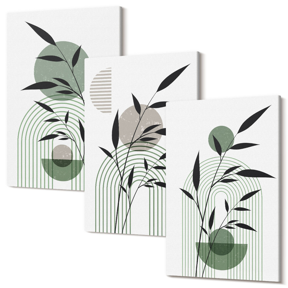 Sada 3 obrazov Abstraktné rastlinné kompozície, boho štýl