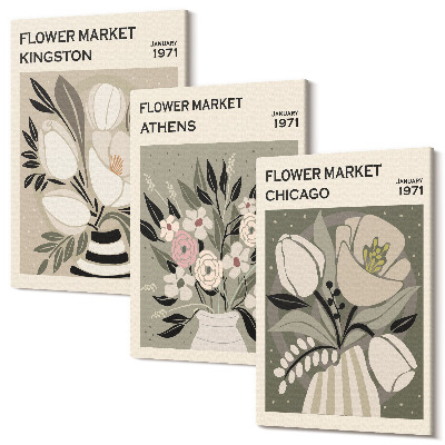 Sada 3 obrazov Kvetinové aranžmány v retro štýle z rôznych miest