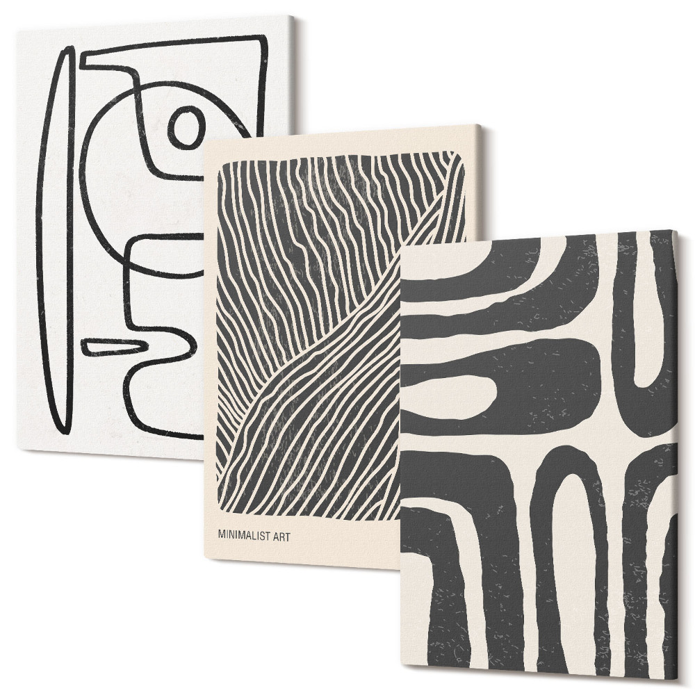 Sada 3 obrazov Abstraktné vzory s čiarami a textúrami na svetlom pozadí