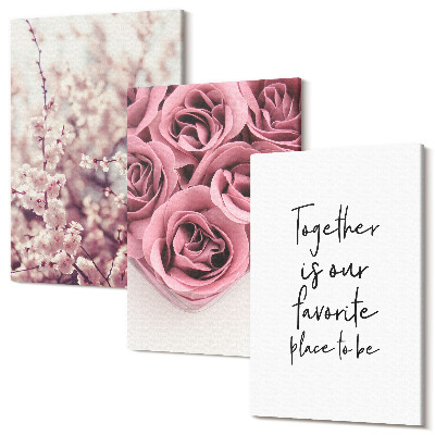 Sada obrazov triptych Kvety a kytice ruží s domácim nápisom