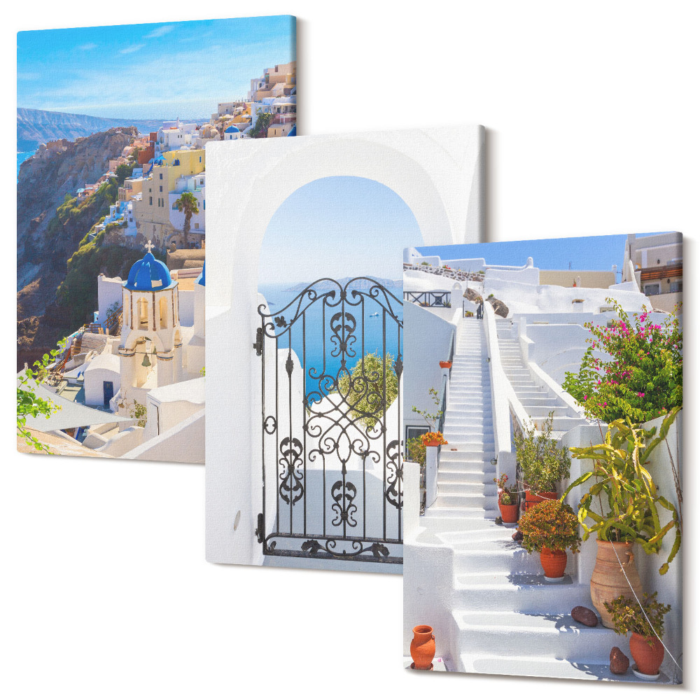 Sada obrazov na stenu triptych Pohľady na santorinskú grécku architektúru Oia