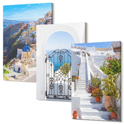 Sada obrazov na stenu triptych Pohľady na santorinskú grécku architektúru Oia