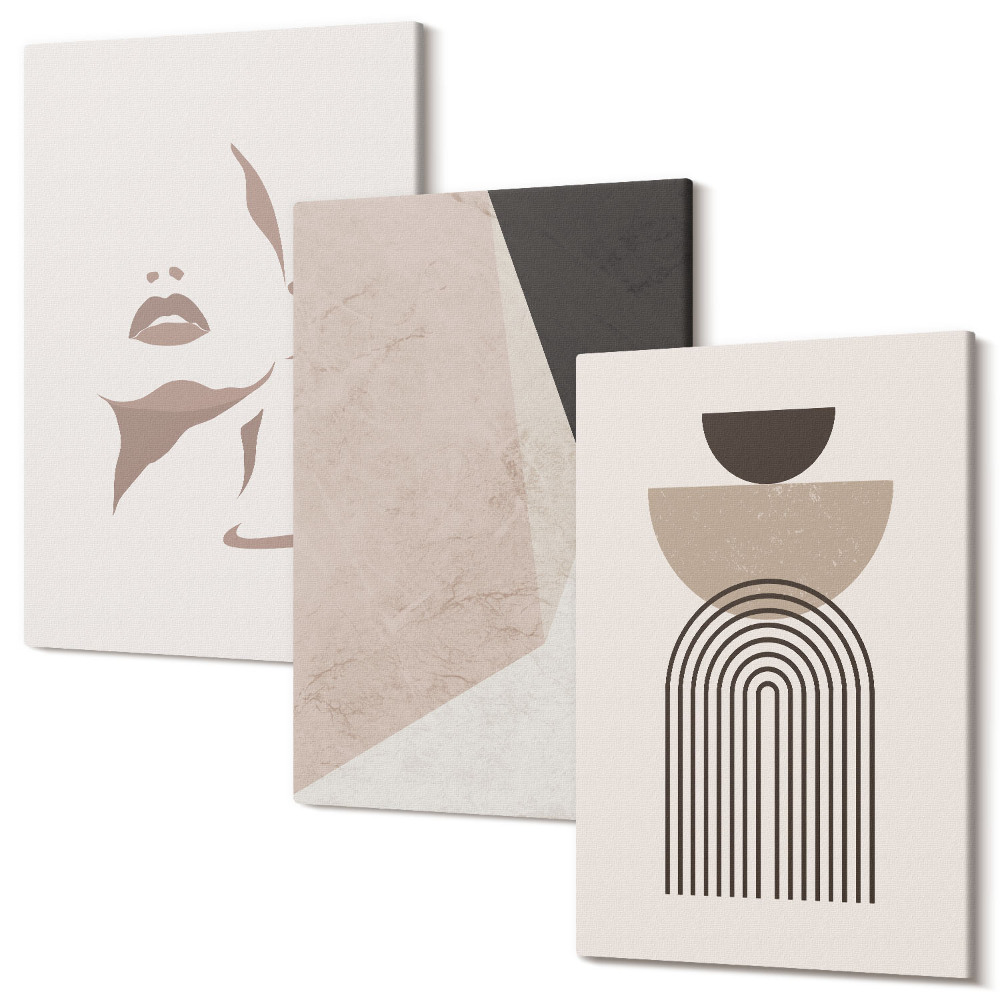 Sada 3 obrazov Abstraktné geometrické tvary a ženská tvár