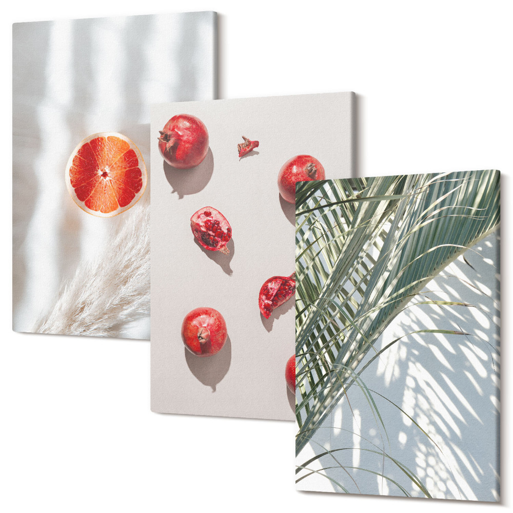 Sada obrazov triptych Dovolenkové tropické ovocie palmové listy